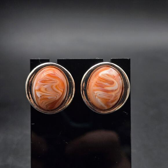 Avon 1988 Desert Sands Earrings in Box Peach Marbled Vintage Jewelry - Picture 7 of 8